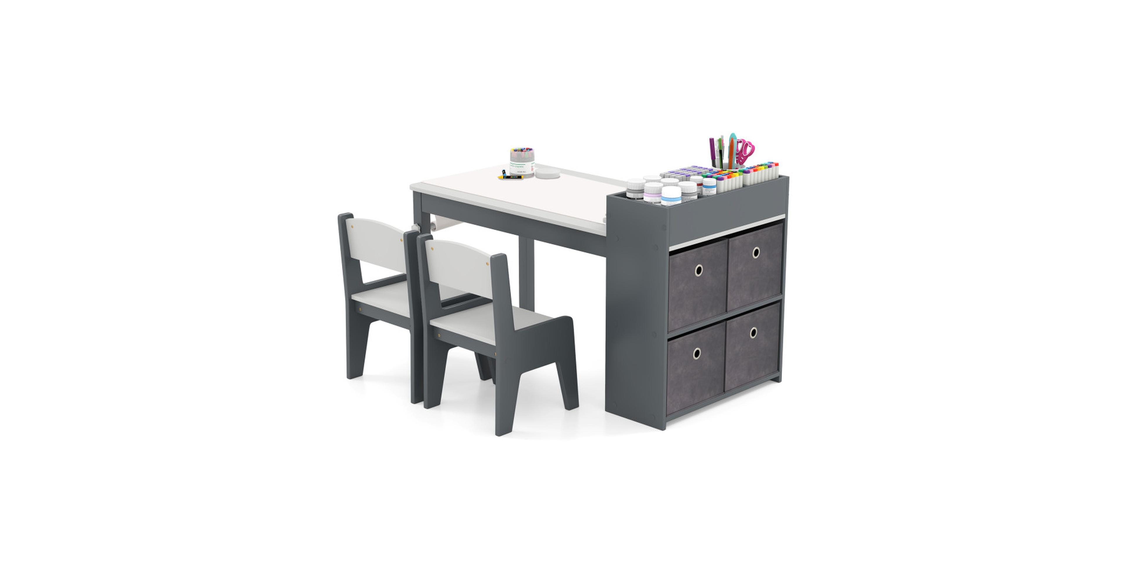 Gouun Kids Art Table and Chairs Set with Paper Roll Holder