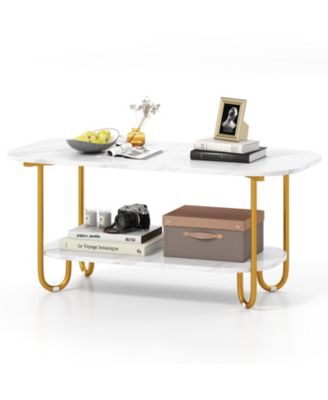 Modern 2 Tier Faux Marble Top Coffee Table