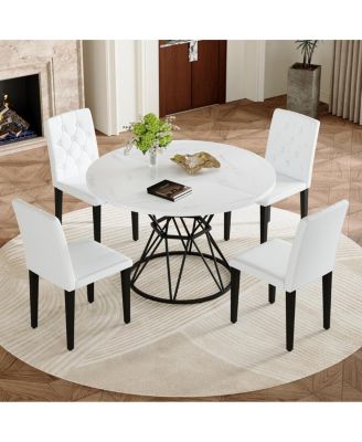  47" Round MDF Dining Table with 4 PU Ergonomic Chairs Set