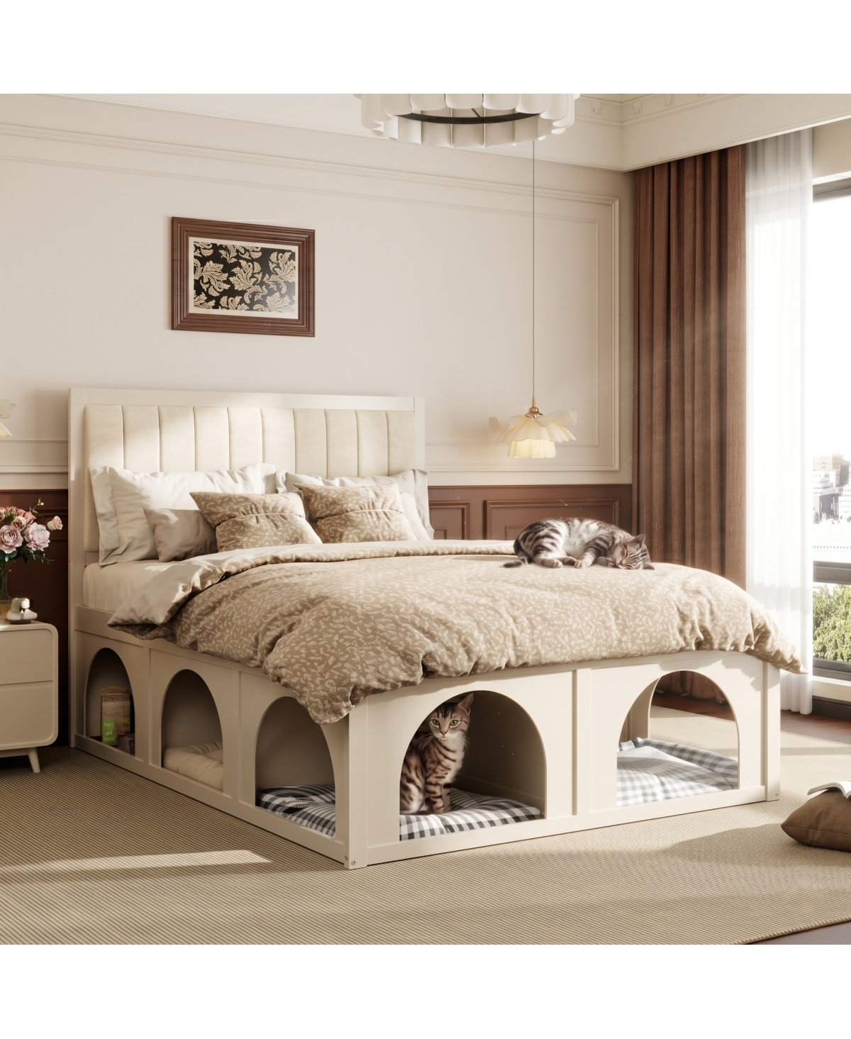 Streamdale Furniture Queen Size Pet-Friendly Platform Bed with Under-Bed Nook