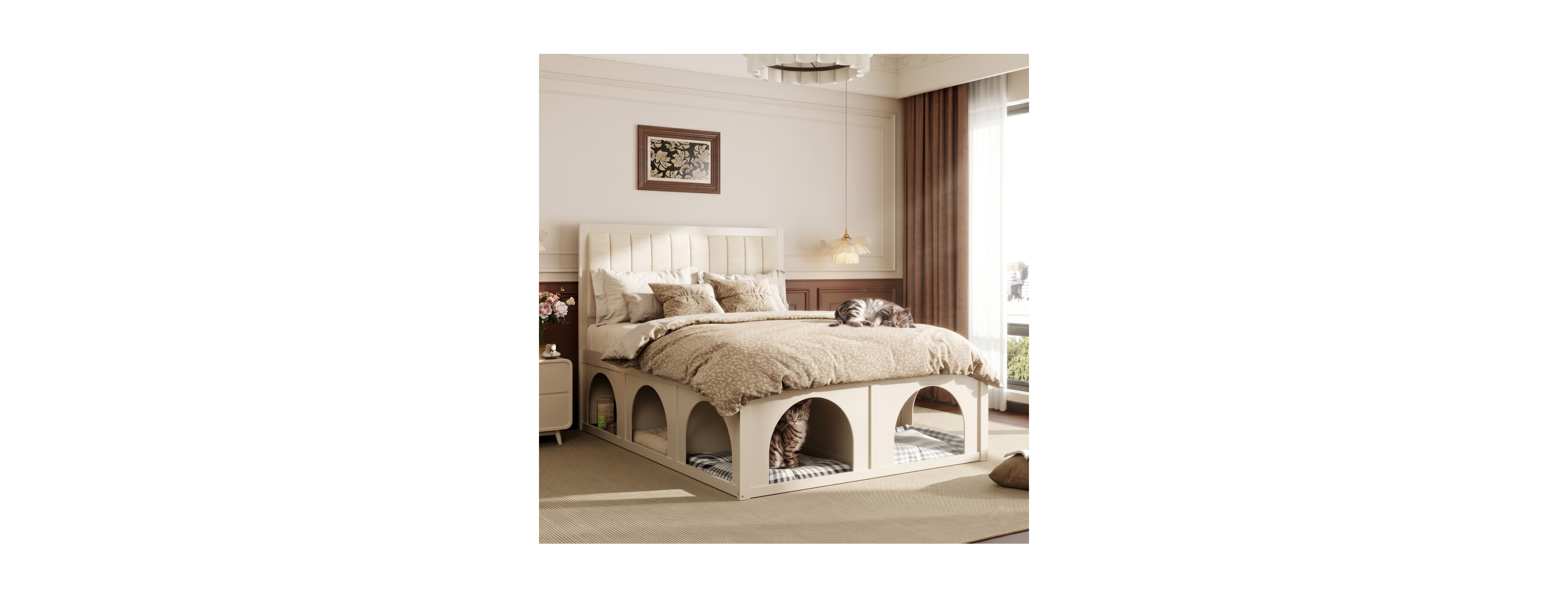 Streamdale Furniture Queen Size Pet-Friendly Platform Bed with Under-Bed Nook