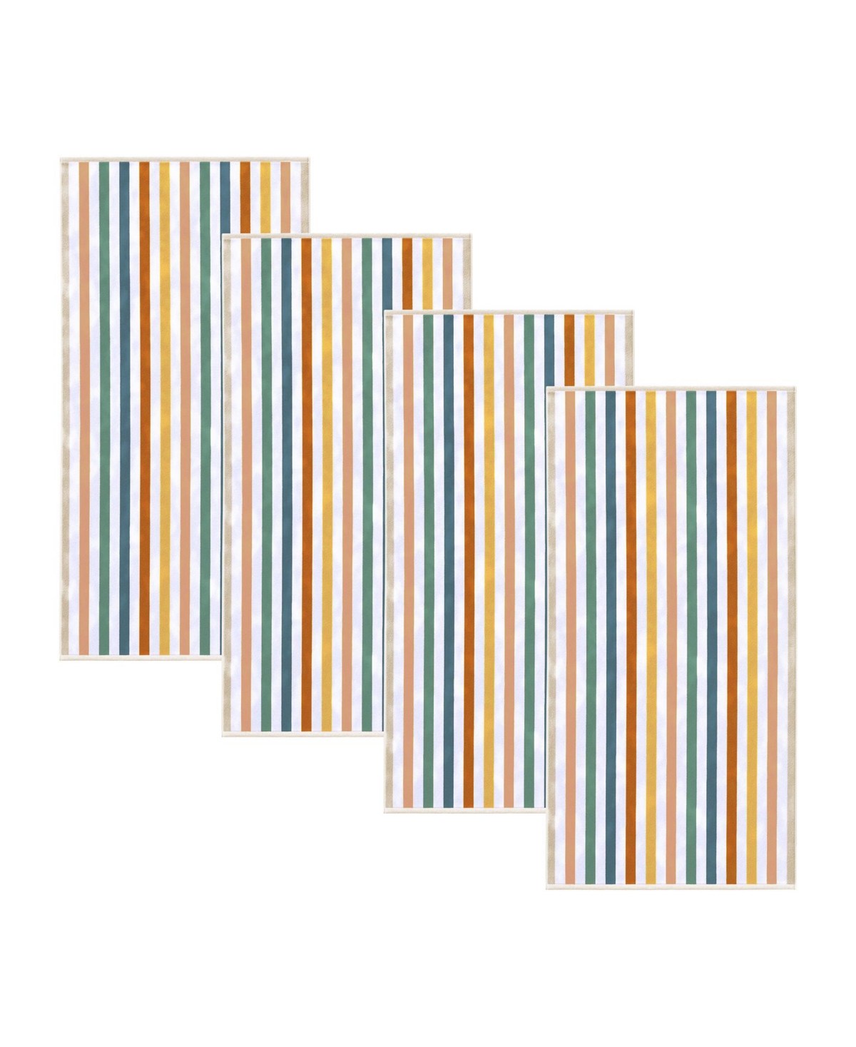 Linery & Co Oversized Cotton Stripe Border 4 Pack Beach Towel, 35" x 70" - Rainbow