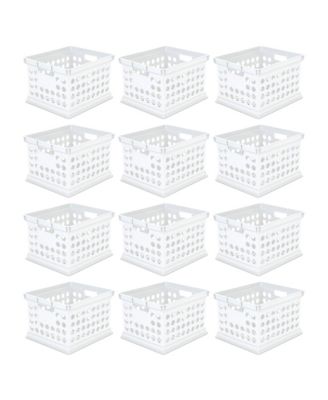 Stackable Plastic Storage Open Crate Bin Organizer Box, White, 12-Pack