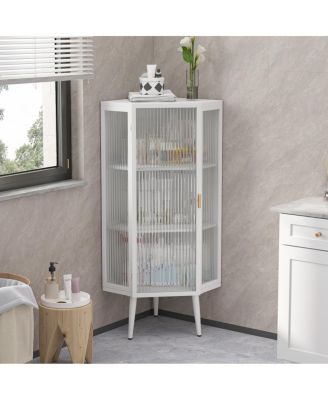 22.25'' 3-Tier Corner Floor Cabinet with Glass Door