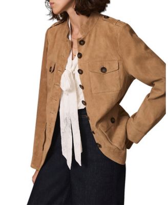 Women's Military High-Collar Epaulettes Suede Jacket