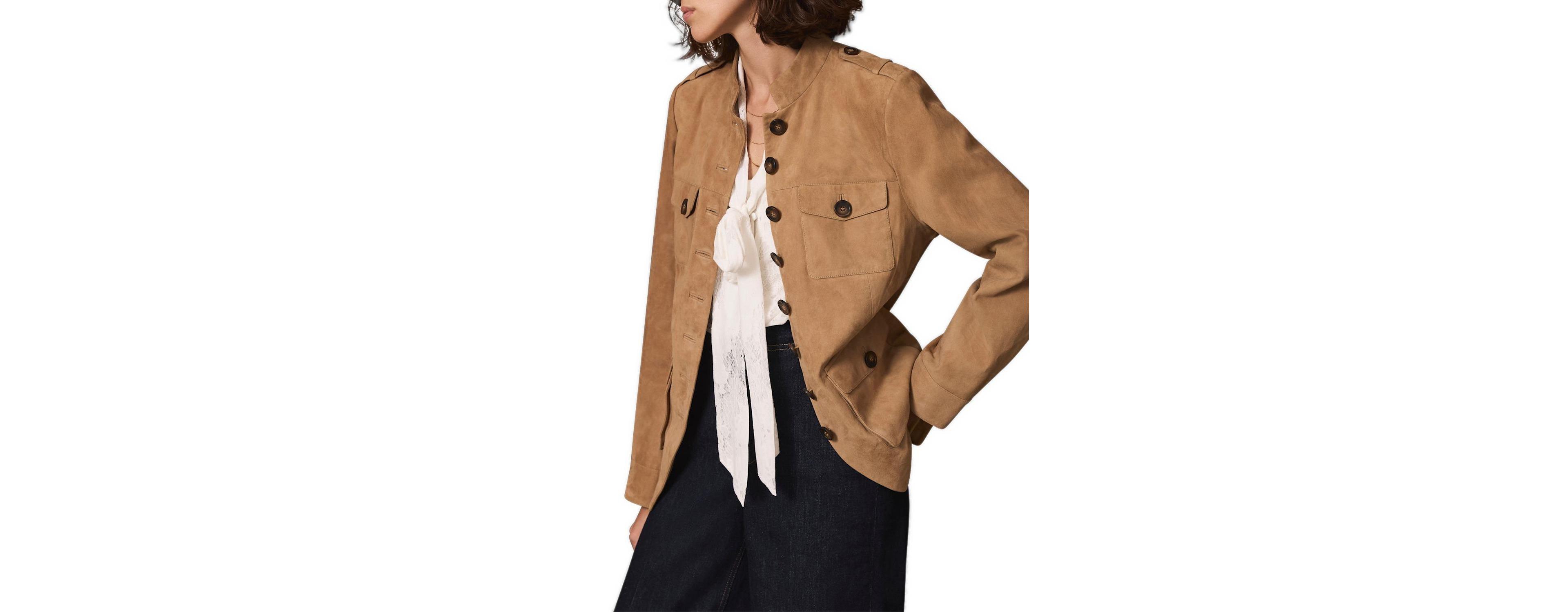 Mint Velvet Women's Military High-Collar Epaulettes Suede Jacket