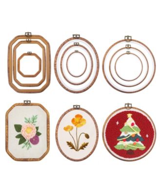 9 Imitated Wood Embroidery Hoops Multi Shape Craft Framing Set