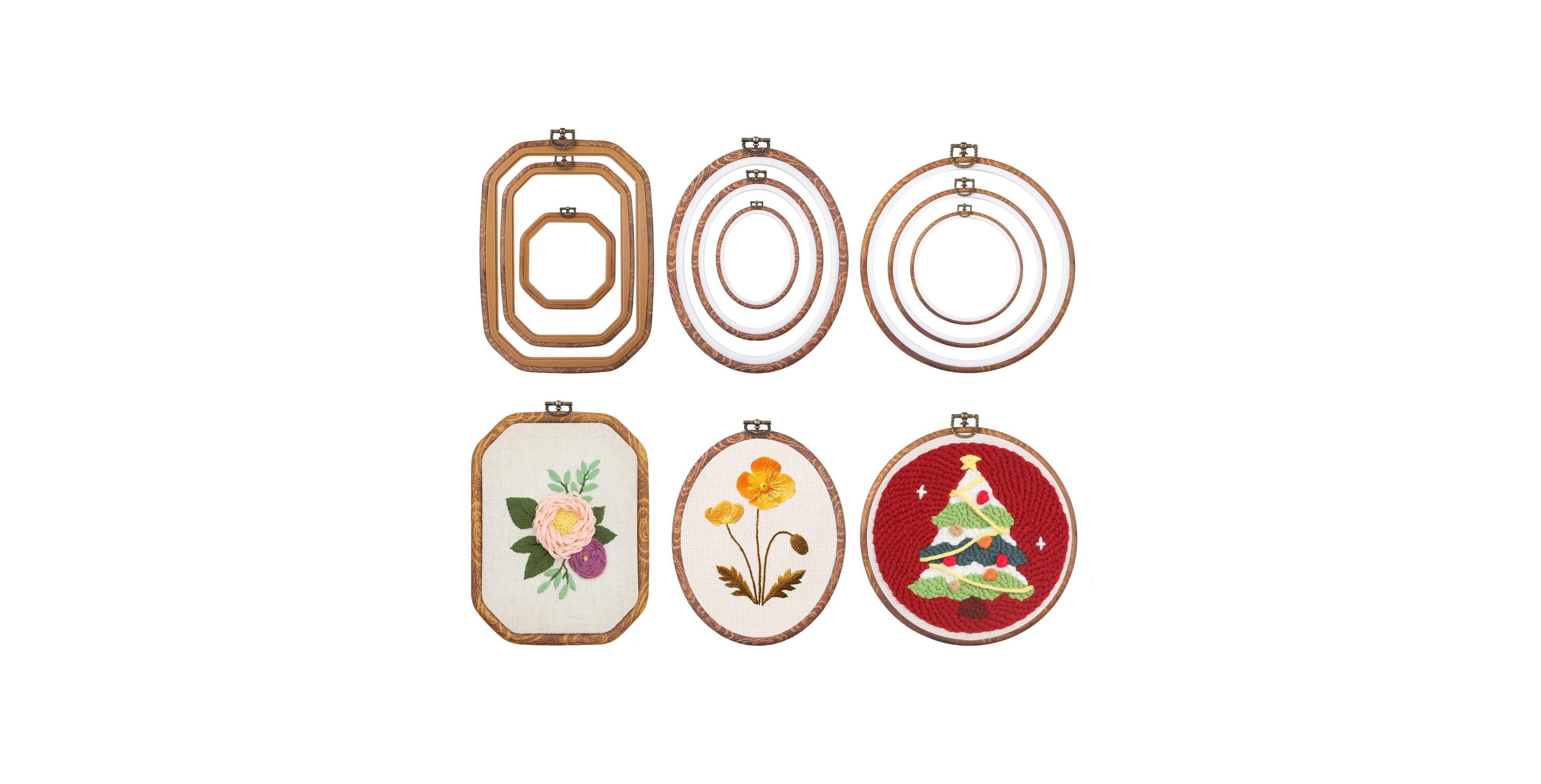 Aeelike 9 Imitated Wood Embroidery Hoops Multi Shape Craft Framing Set
