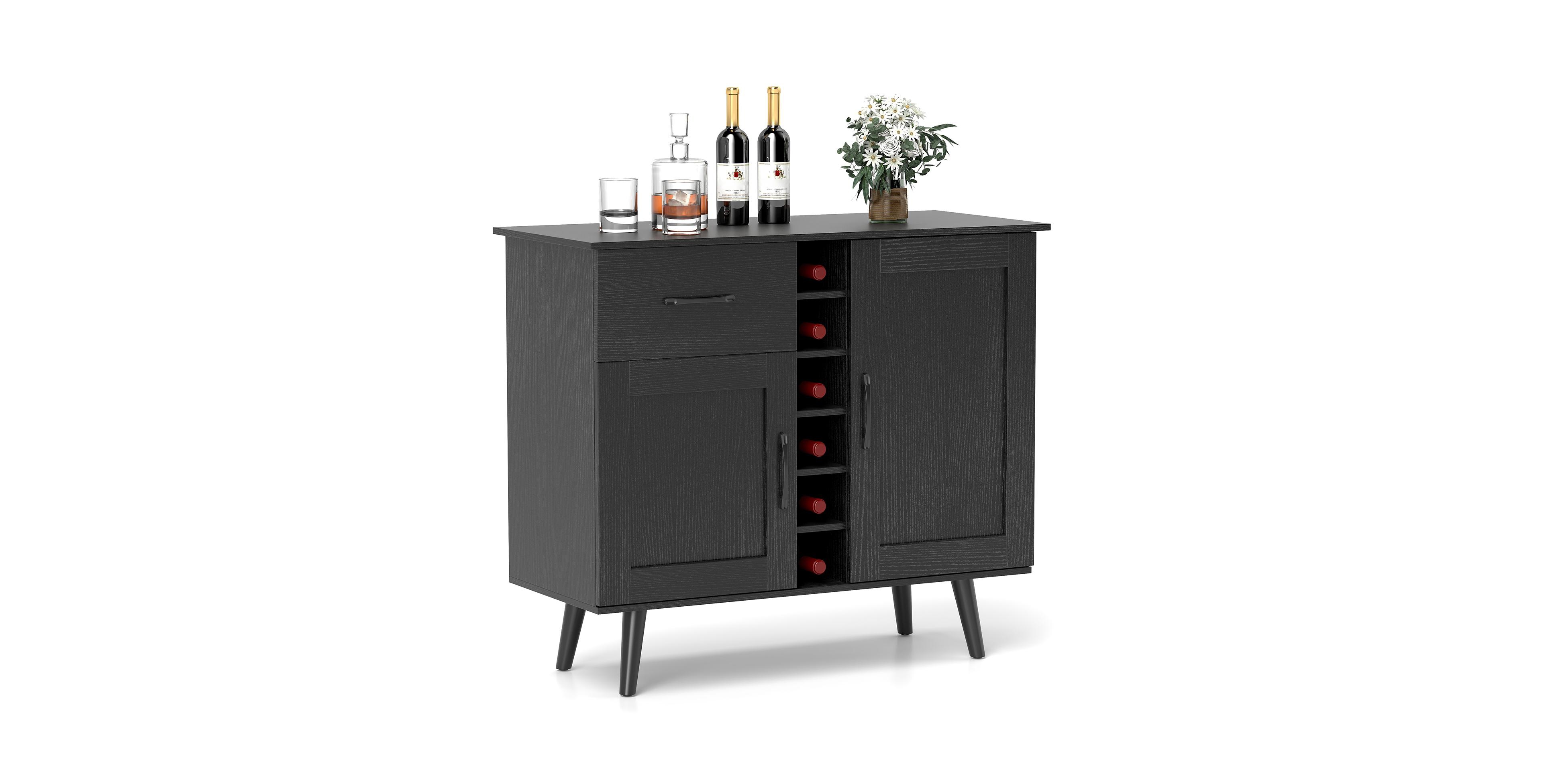 Mecale Modern Wine Bar Buffet Cabinet with 6-Bottle Rack