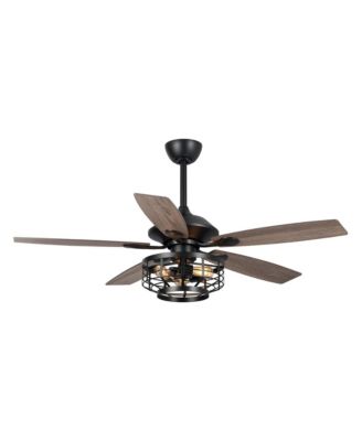 52 Industrial Wood 5-Blade 3-Light Metal Ceiling Fan with Remote