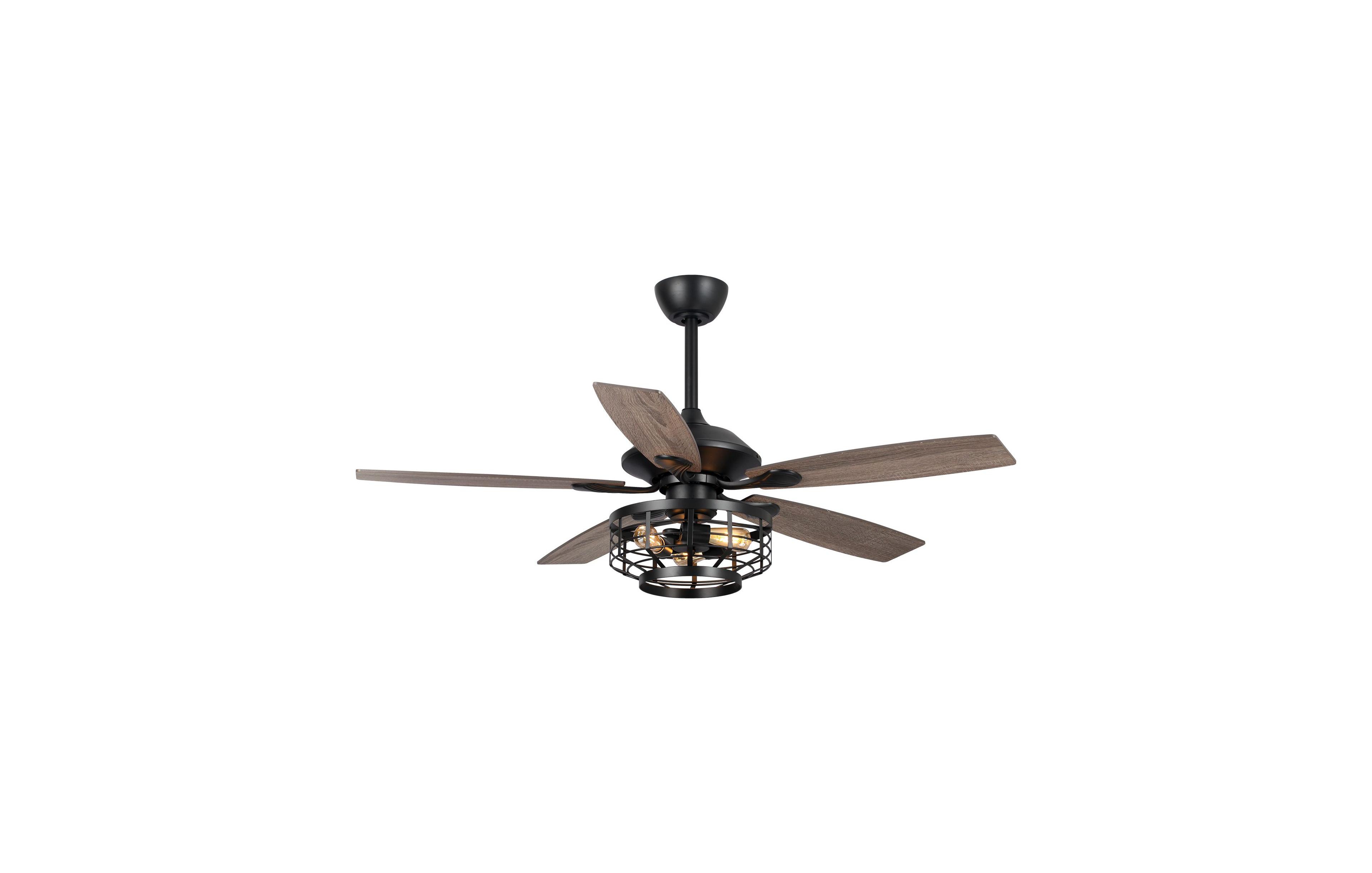 Parrot Uncle 52 Industrial Wood 5-Blade 3-Light Metal Ceiling Fan with Remote