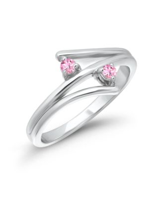 Pink Cubic Zirconia Silver-Tone Open Pinky Ring
