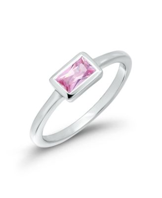 Pink Cubic Zirconia Baguette Silver-Tone Pinky Ring