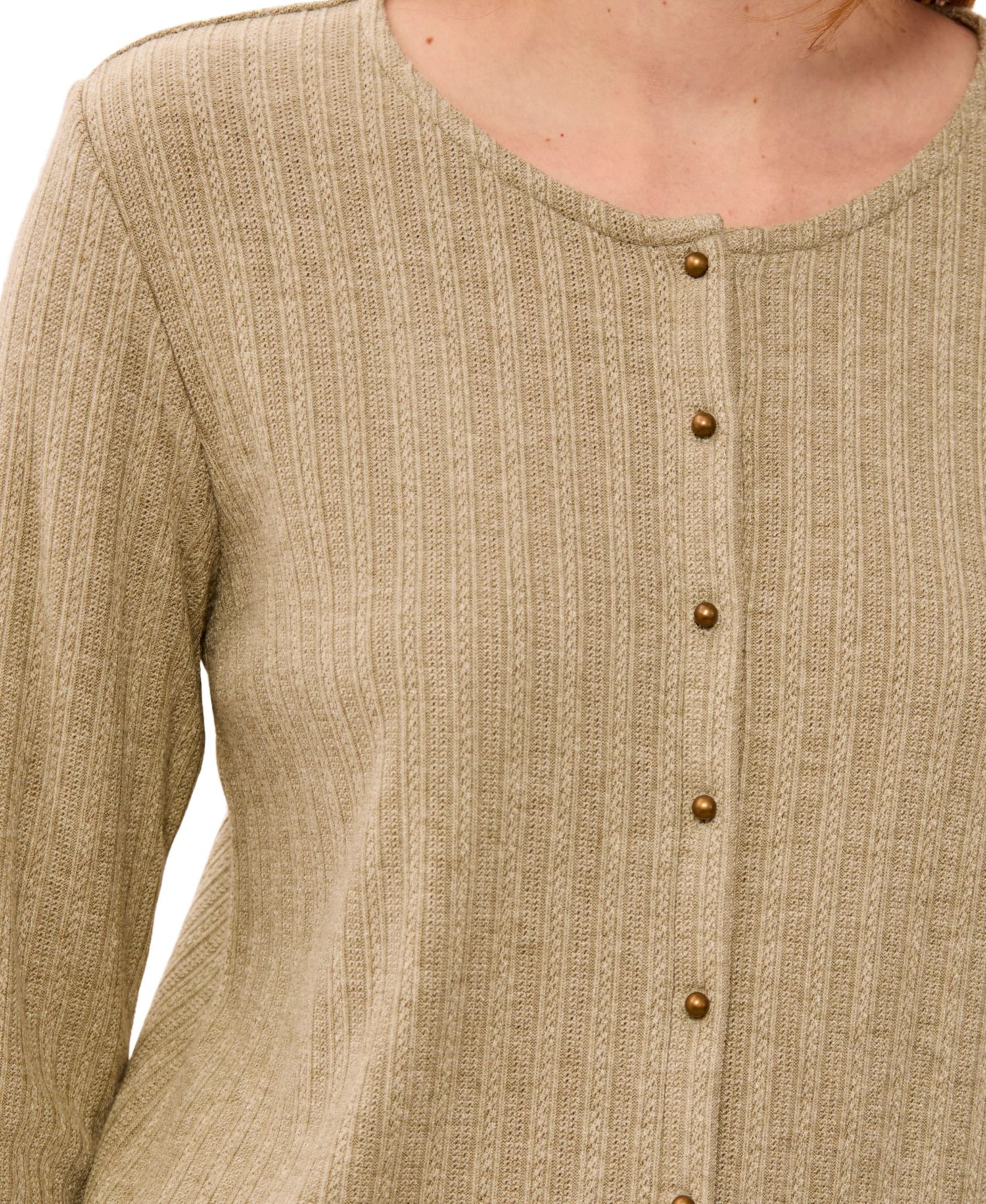 Women's Vertical Cable Knit Crewneck Cardigan