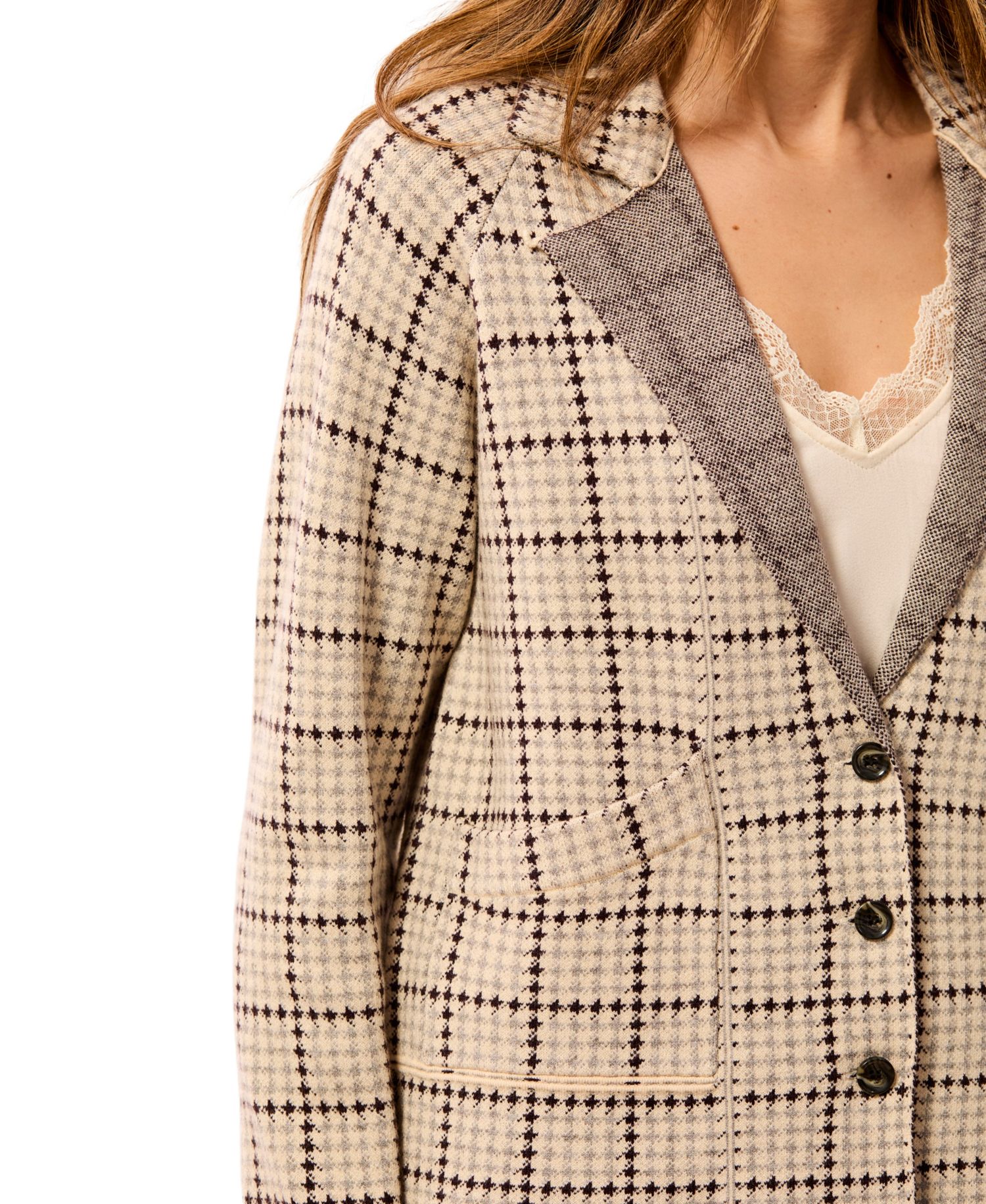 Women's Knit Plaid Lightweight Blazer