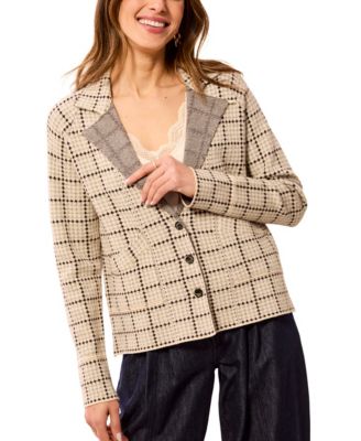 Women's Knit Plaid Lightweight Blazer