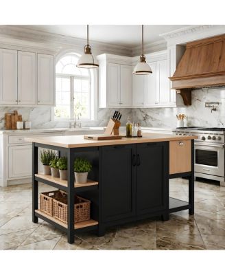  Kitchen Island with Glass Door and Cabinet