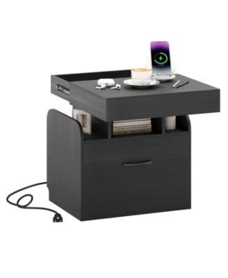 Nightstand with Charging Station Modern Bedside Table for Living Room Bedroom Office
