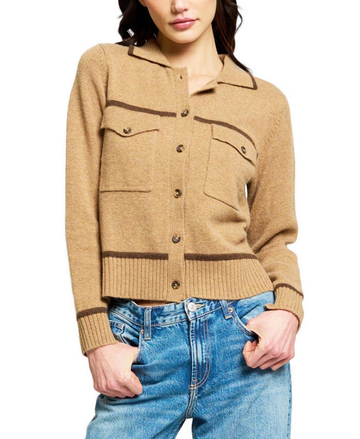Central Park West Women's Thea Collared Long-Sleeve Striped Cashmere Cardigan