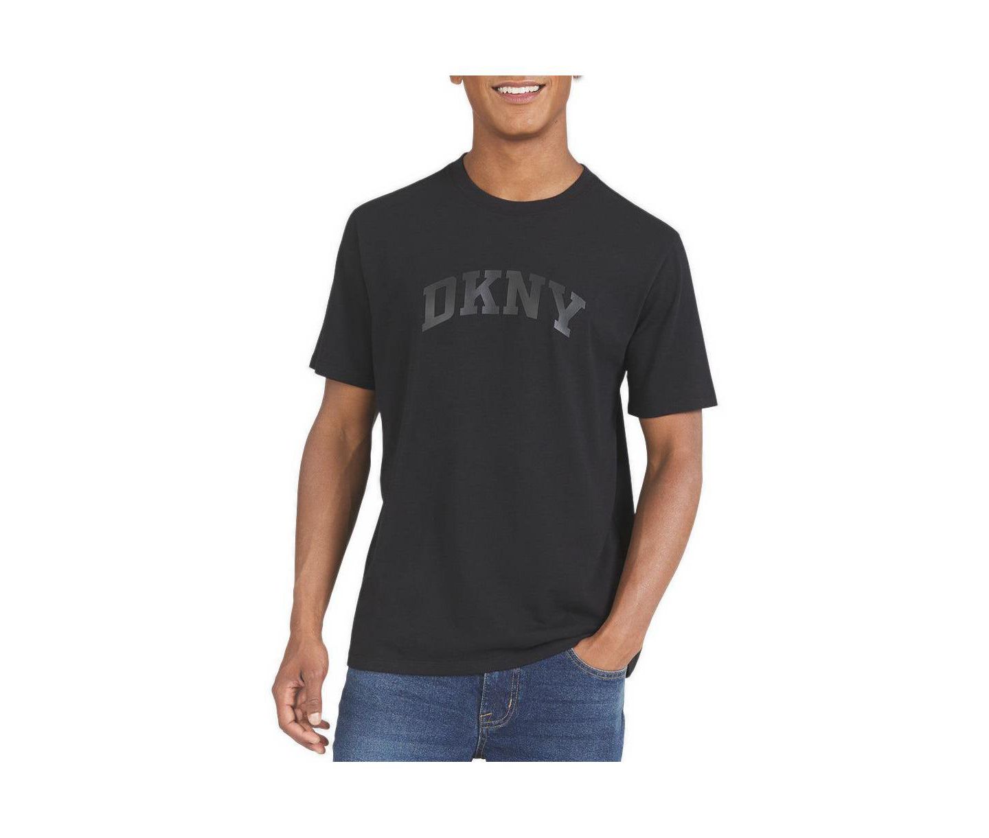 Мужская футболка DKNY Faux-Leather Logo Stretch Classic-Fit, цвет: Чёрный — фото 1