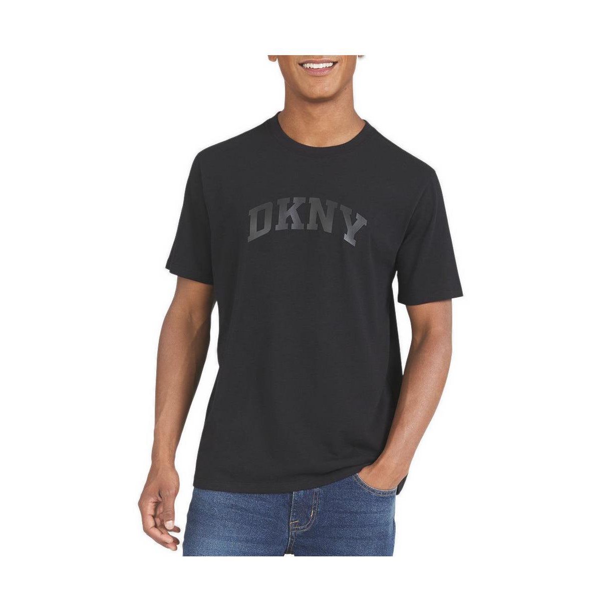 Dkny Men's Faux-Leather Logo Stretch Classic-Fit T-Shirt - Black