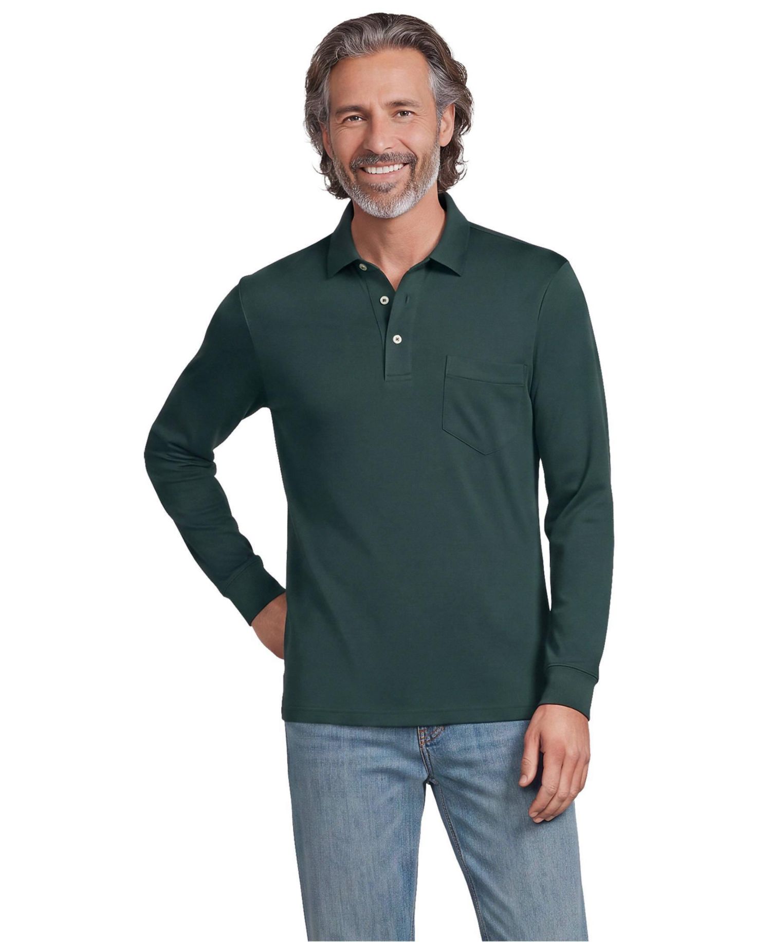Men's Long Sleeve Cotton Supima Polo Shirt with Pocket