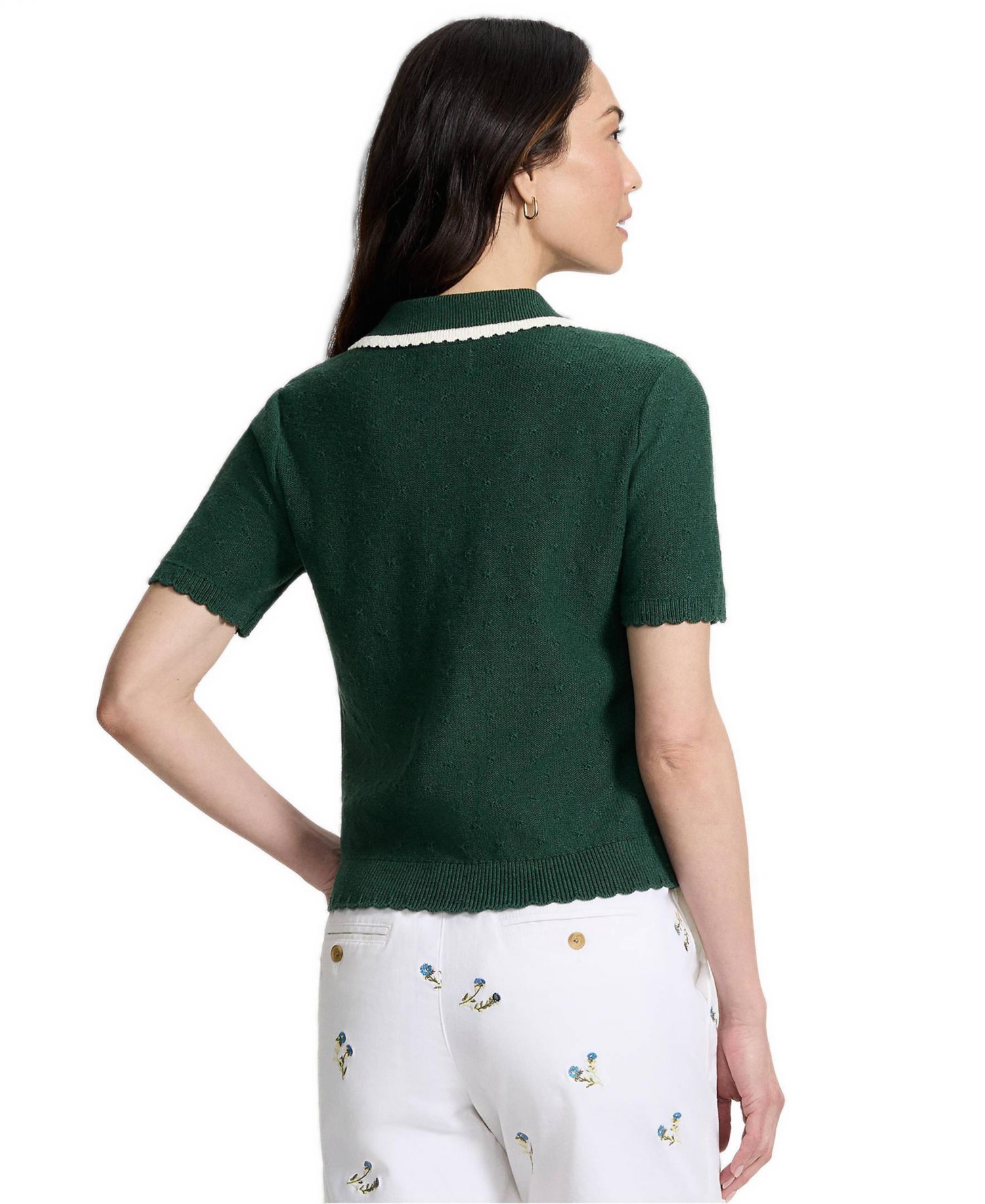 Women's Drifter Collared V-Neck Short-Sleeve Scalloped Cardigan