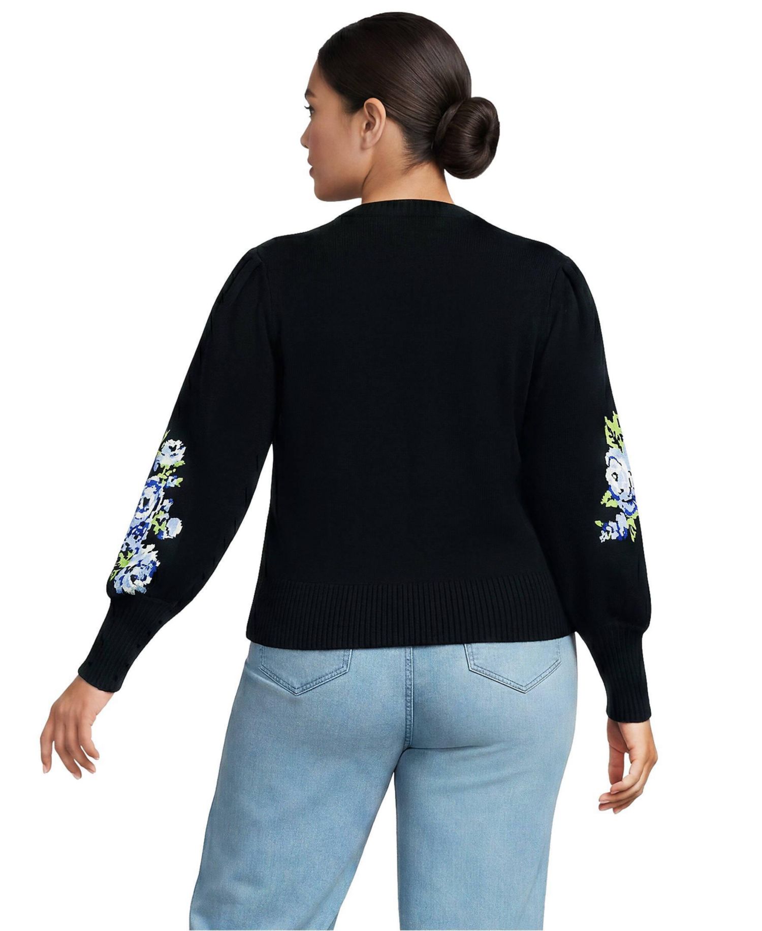 Plus Size Drifter Puff Sleeve Jacquard Crewneck Sweater