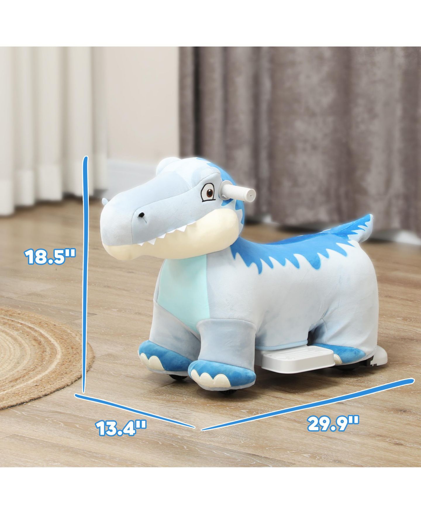 Детская мягкая игрушка Glintex 6V Tyrannosaurus Plush Battery-Powered Ride-On Toy, 55-lb Capacity, Ages 18-36 Months, цвет: Синий — фото 3