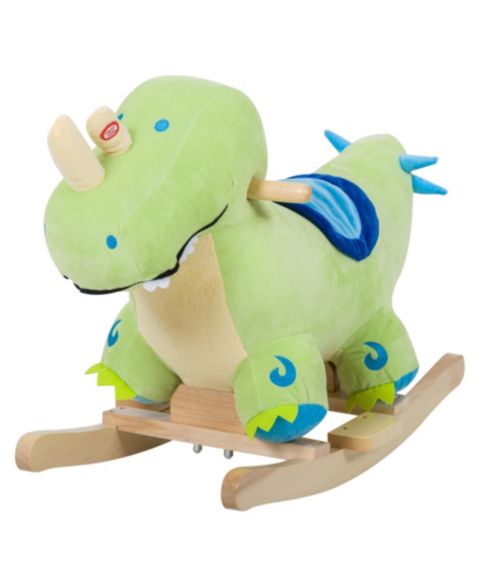 Детская мягкая игрушка Glintex Plush Ride-On Rocking Dinosaur with Realistic Sounds, 17.75" H, Wooden Base, Rocker, Holds 66 lbs, Ages 18 Months+, цвет: Зелёный