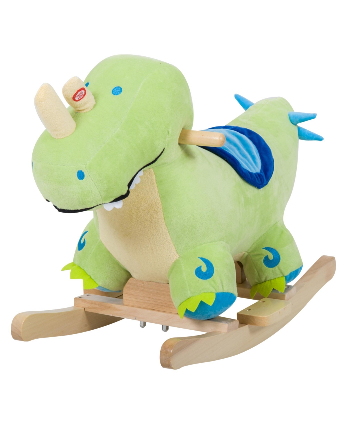 Glintex Plush Ride-On Rocking Dinosaur with Realistic Sounds, 17.75" H, Wooden Base, Rocker, Holds 66 lbs, Ages 18 Months+