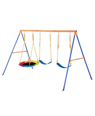 Backyard 32" Steel Pipe A-Frame Swing Set with Adjustable Ropes, 600 lb Capacity, Ages 3+