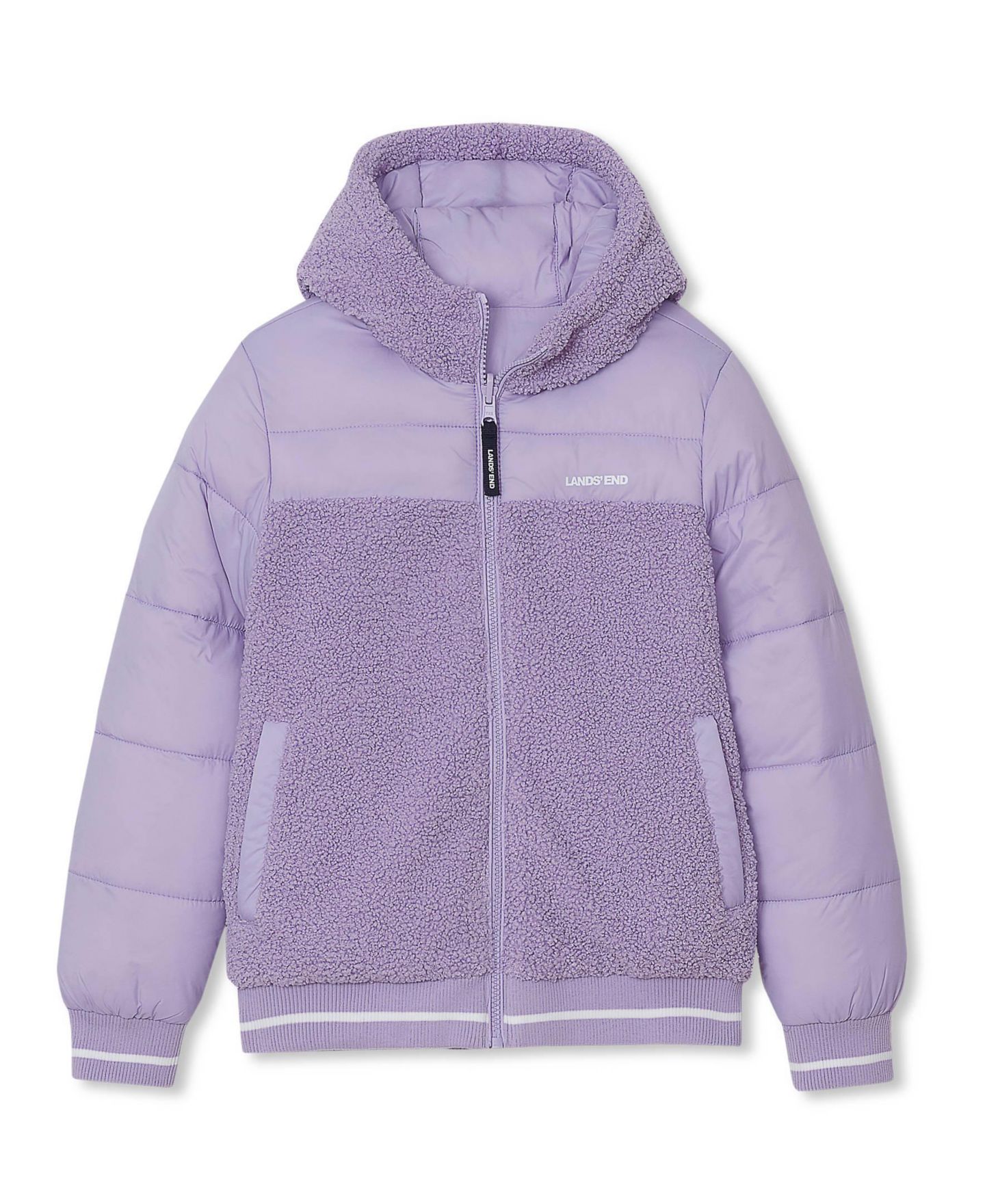Детская куртка Lands' End FeatherFree Reversible Water-Resistant Hooded, цвет: Сиреневый — фото 1