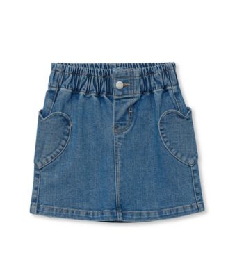 Girls' 4-16 Denim Heart-Shaped Cargo Pockets Elastic-Waist Skirt