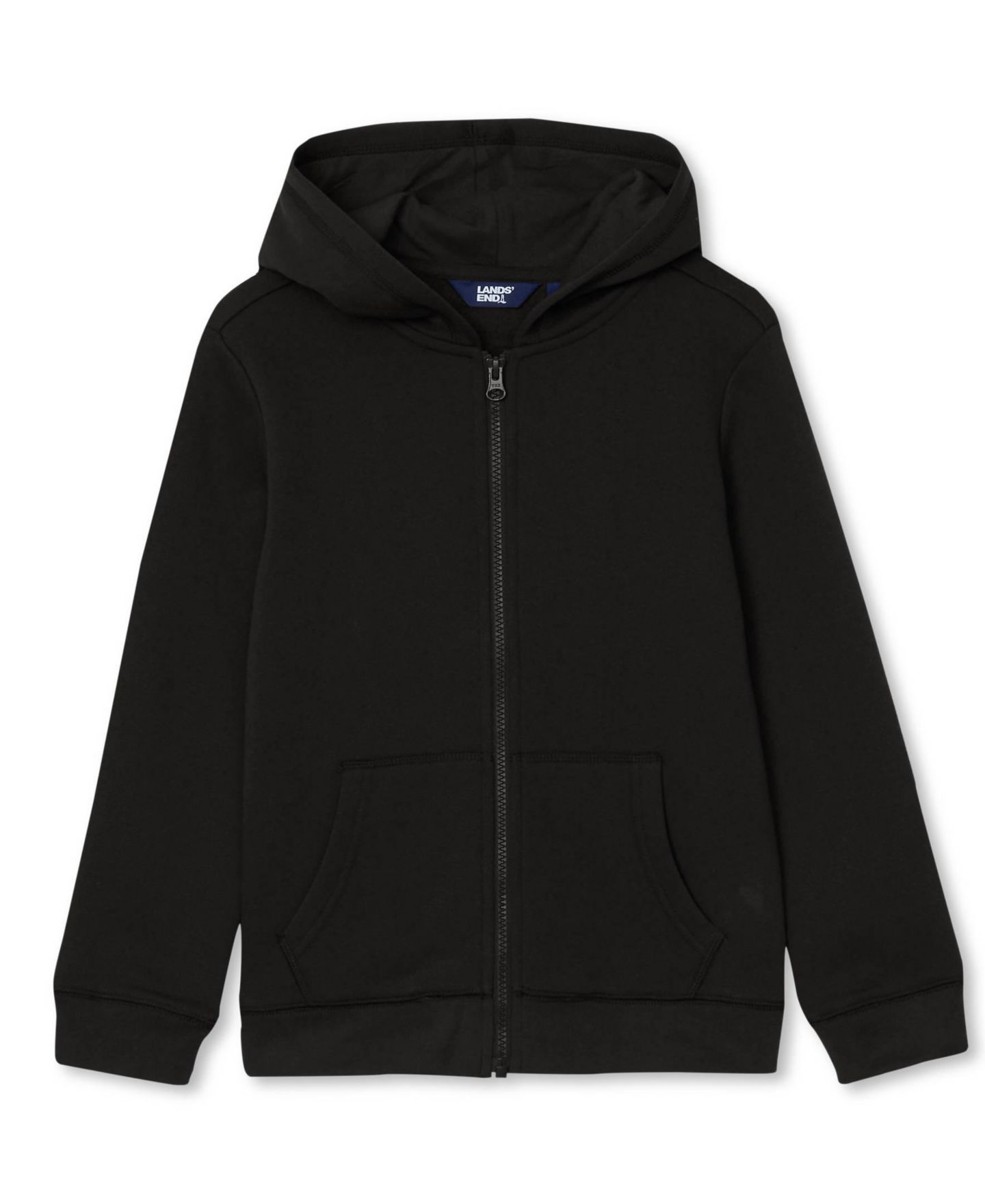 Худи Lands' End Long-Sleeve Cotton-Blend Fleece Full-Zip with Kangaroo Pocket для девочек, цвет: Чёрный — фото 1