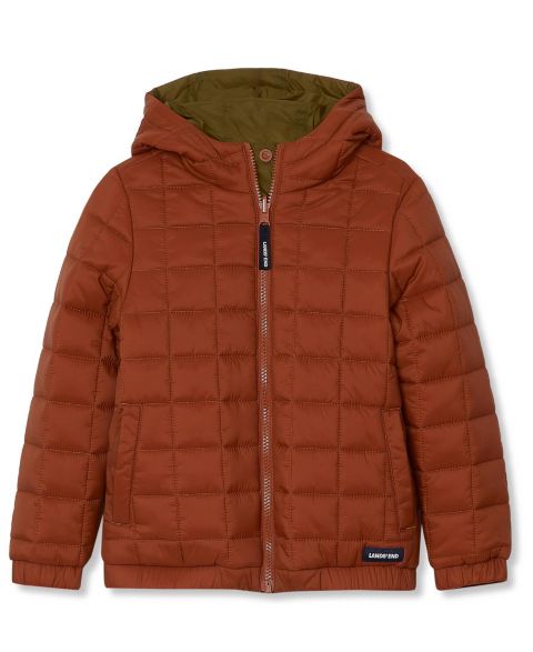 Детская куртка Lands' End Reversible Quilted Water Resistant, цвет: Карамельный / Зелёный