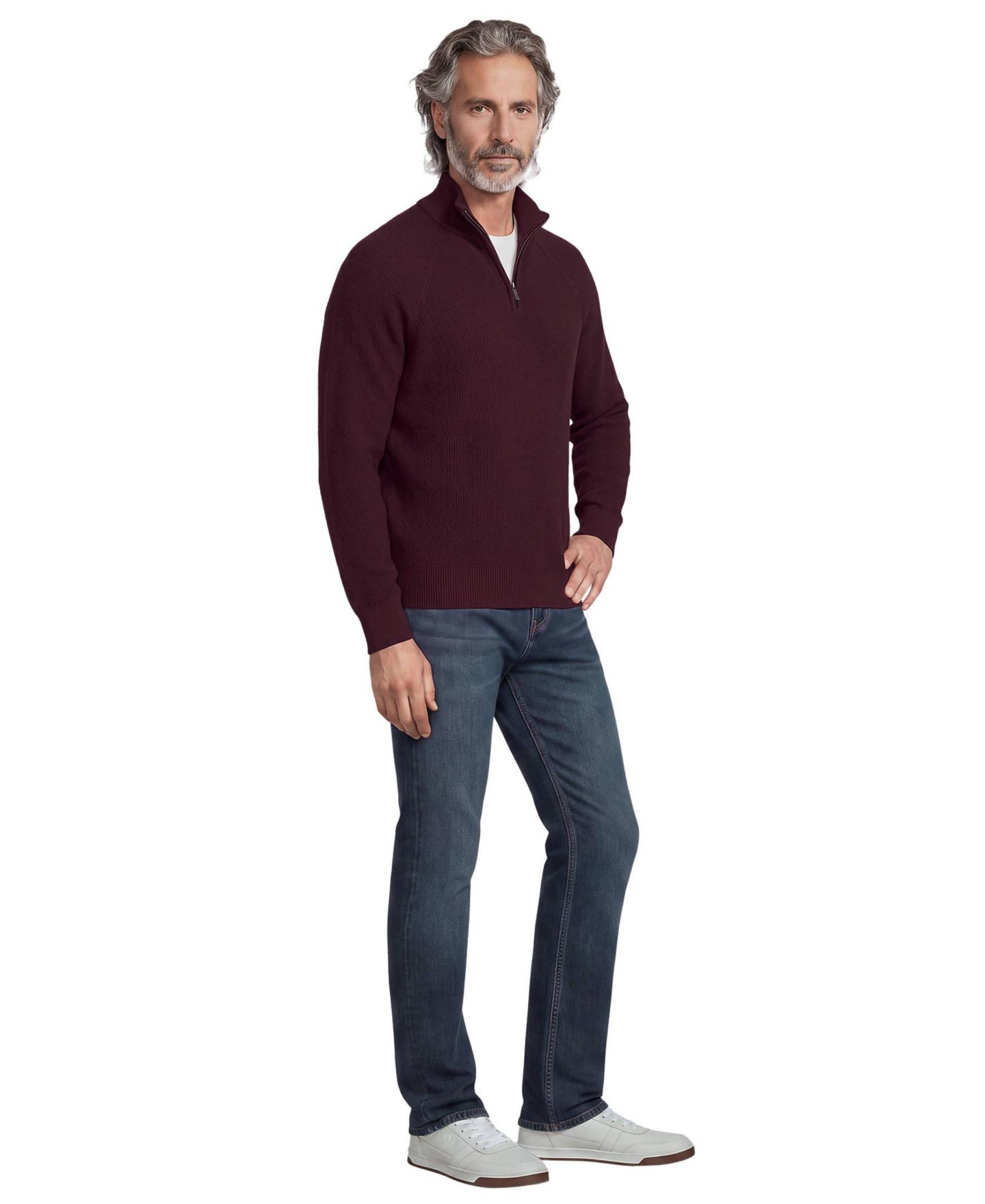 Мужской свитер Lands' End Long Sleeve Washable Merino Wool Quarter Zip, цвет: Бордовый — фото 4