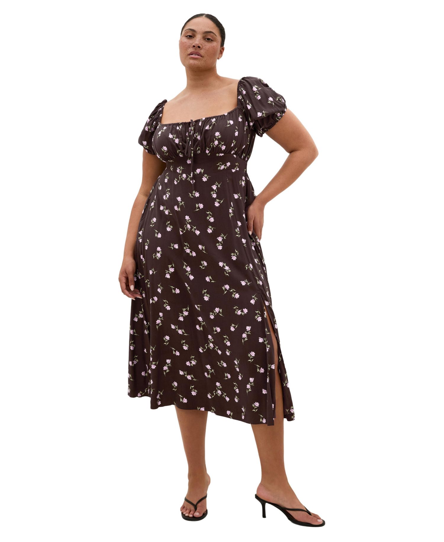 Plus Size Abbie Floral-Print Maxi Short-Sleeve Dress