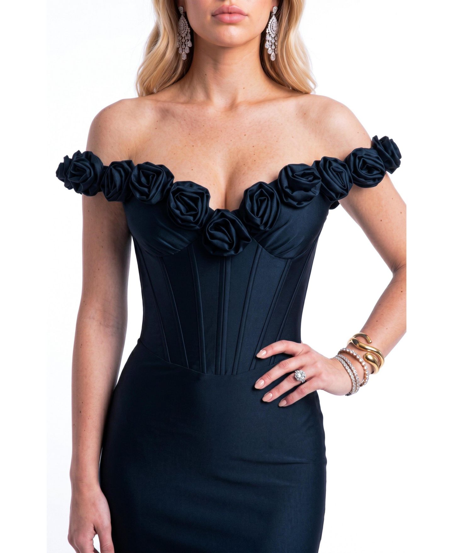 Женское платье Jessica Angel Rosette Off-Shoulder Mermaid Gown, цвет: Чёрный — фото 4