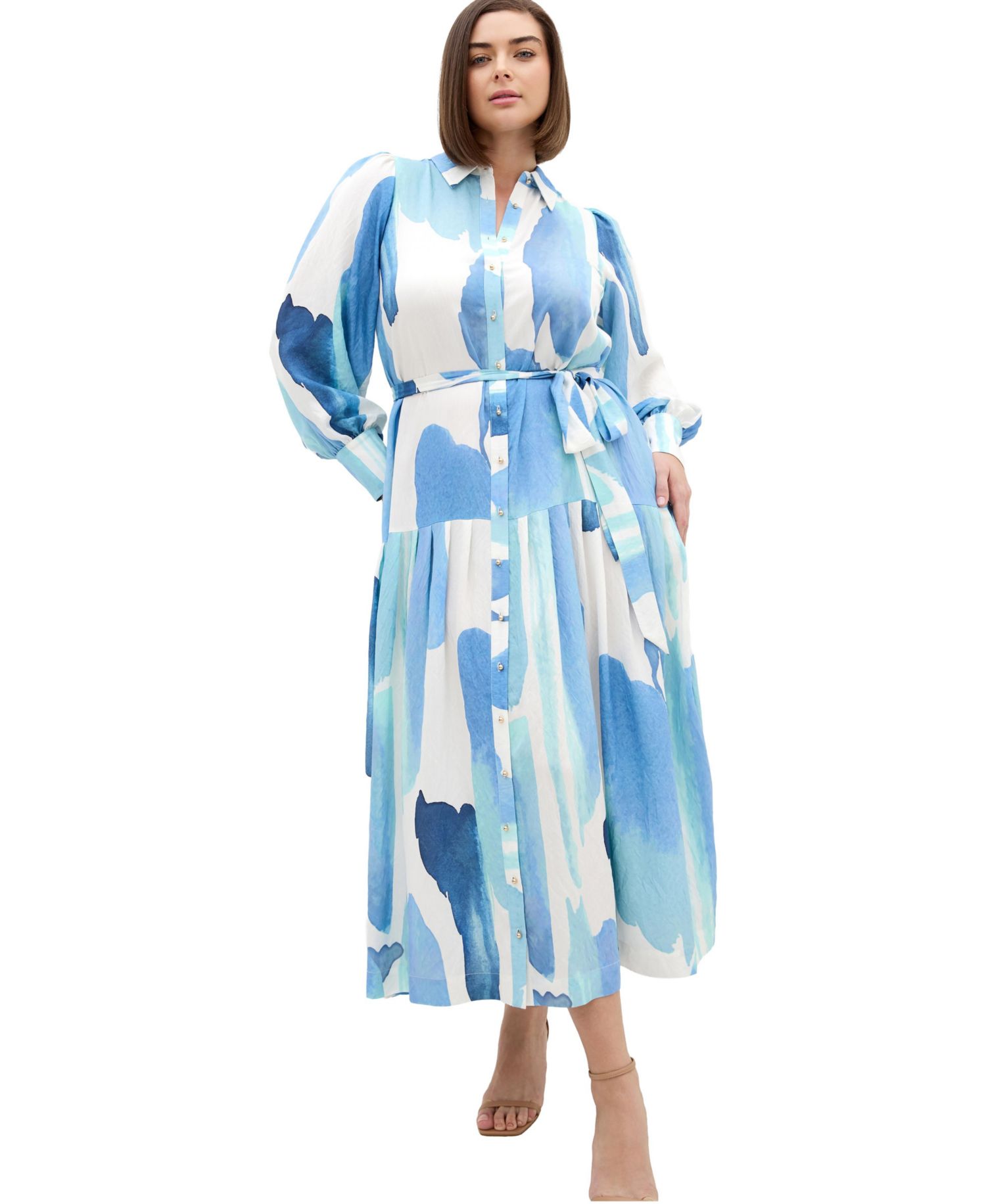 Plus Size Kinsley Print Maxi Drop-Waist Shirt Dress