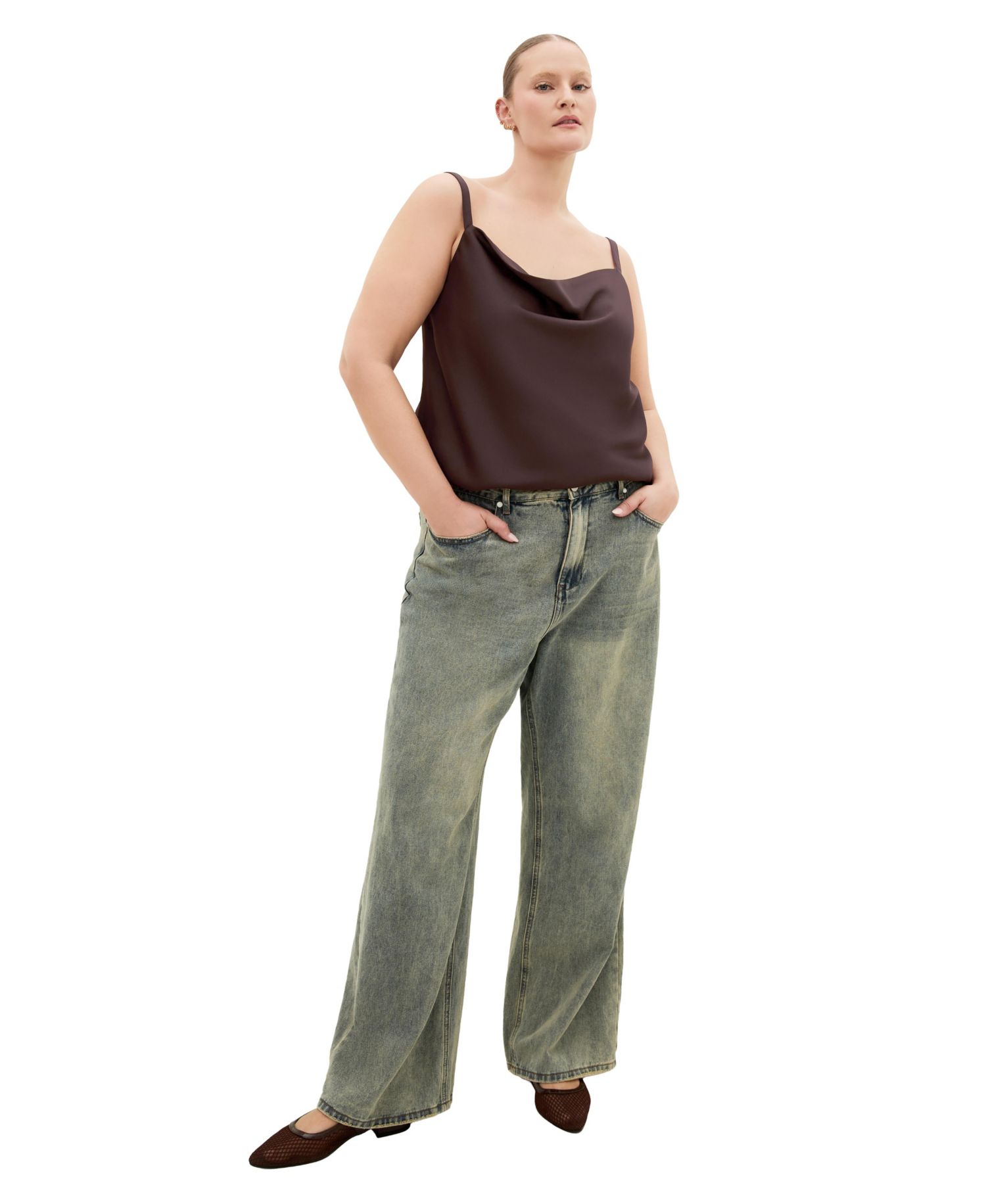 Plus Size Cowl-Neck Satin Relaxed-Fit Camisole