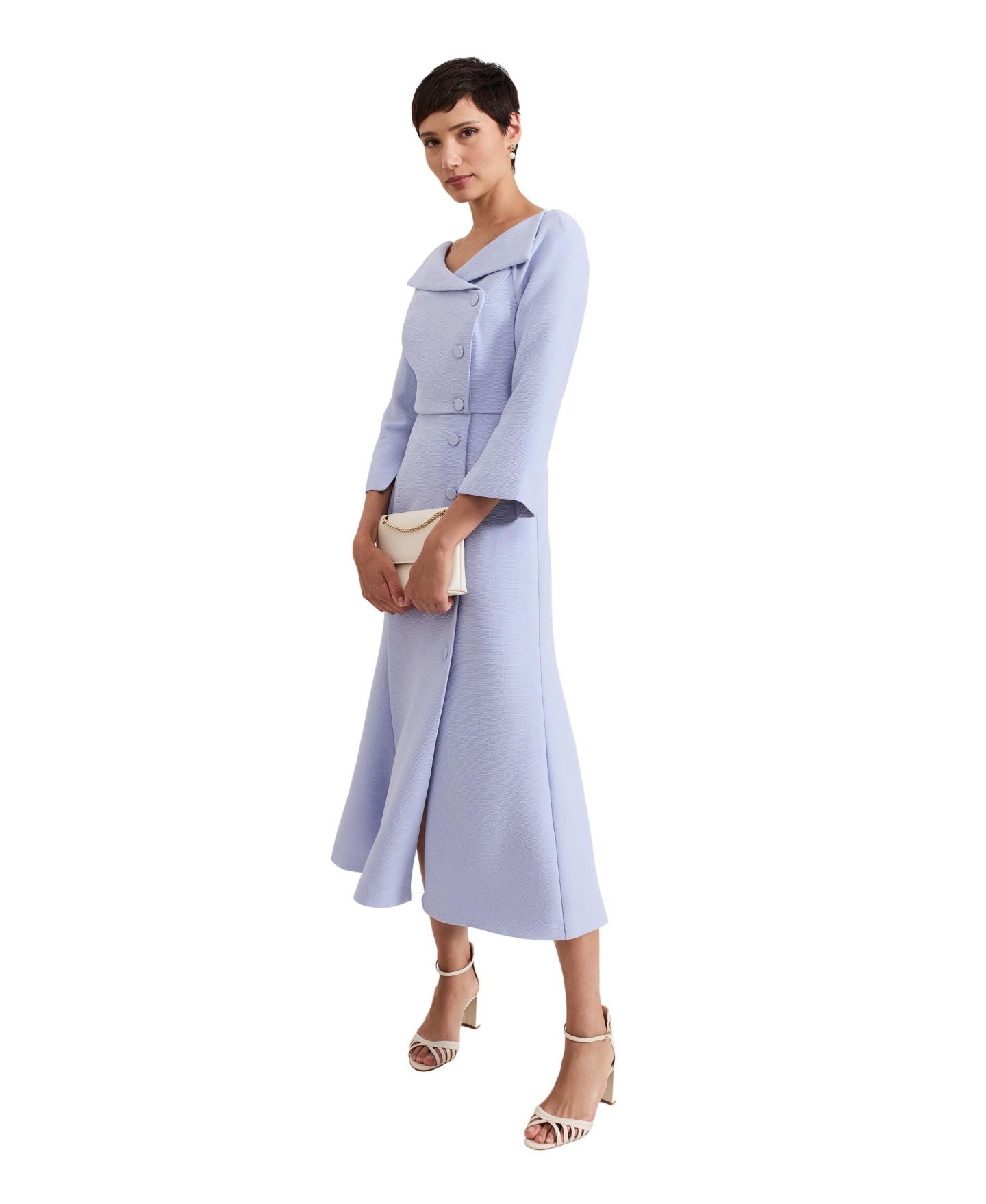 Женское платье Phase Eight Sienna Asymmetric-Collar Tuxedo Midi, цвет: Бледный синий — фото 6
