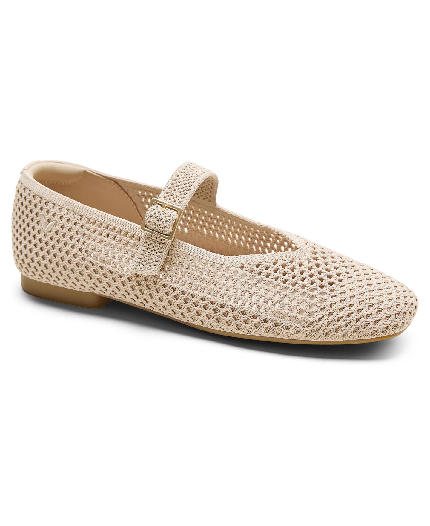 Женские балетки VIVAIA Margot Square-Toe Knit Adjustable-Strap Mary Jane Flats, цвет: Миндальный сетчатый — фото 1
