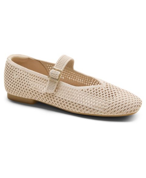 Женские балетки VIVAIA Margot Square-Toe Knit Adjustable-Strap Mary Jane Flats, цвет: Миндальный сетчатый