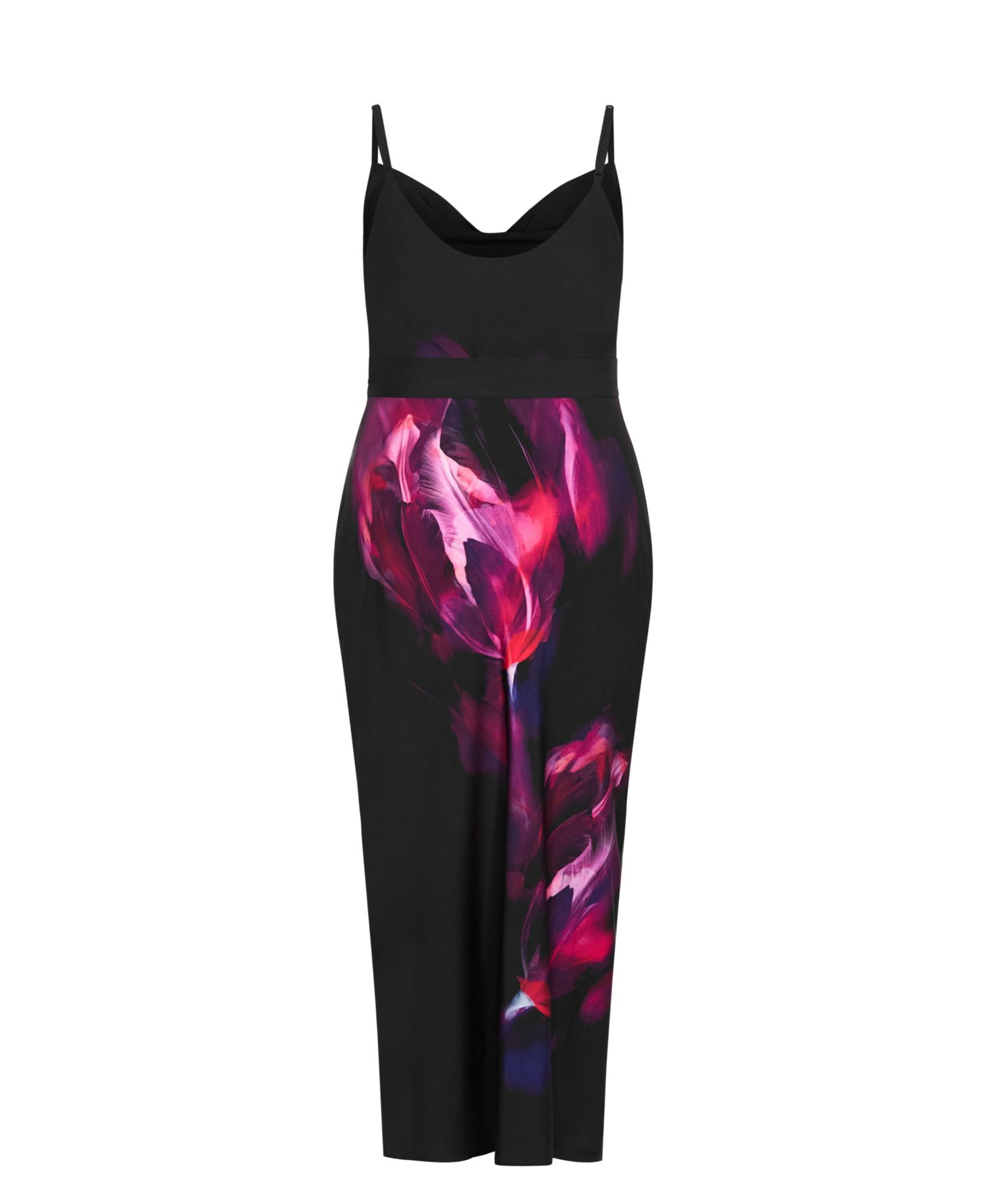 Plus Size Sadie Paradise Print Cowl Neck Midi Slip Dress