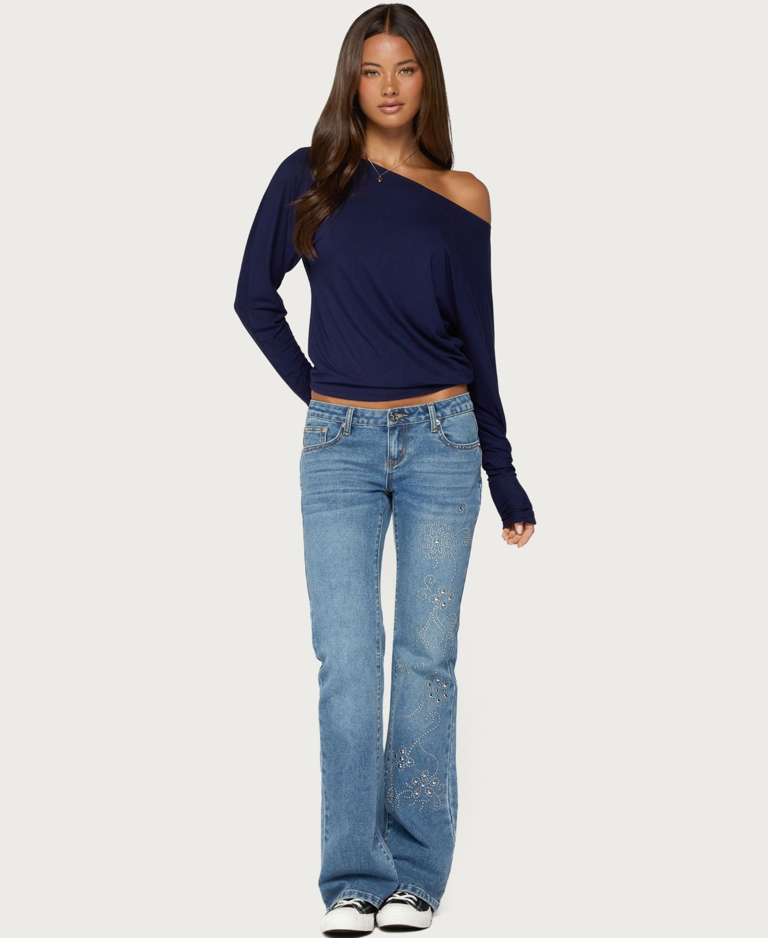 Women's Pazzy Off-the-Shoulder Long-Sleeve Cinched-Waist Top