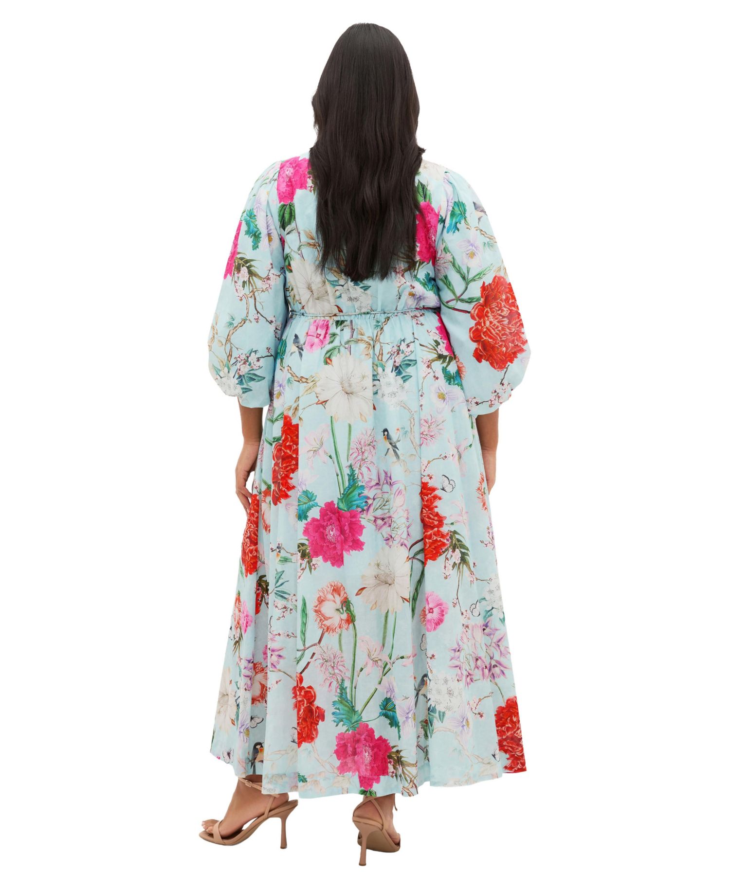 Plus Size Flora Floral-Print V-Neck Balloon-Sleeve Maxi Dress
