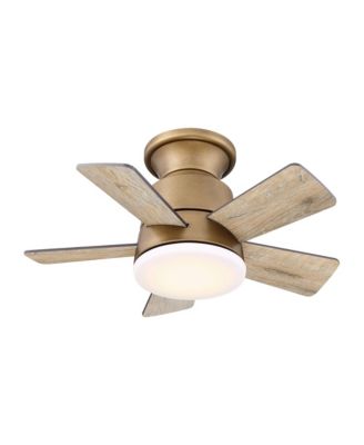24 Brass Wooden Small Dimmable Hugger Flush Mount Ceiling Fan with Light and Remote