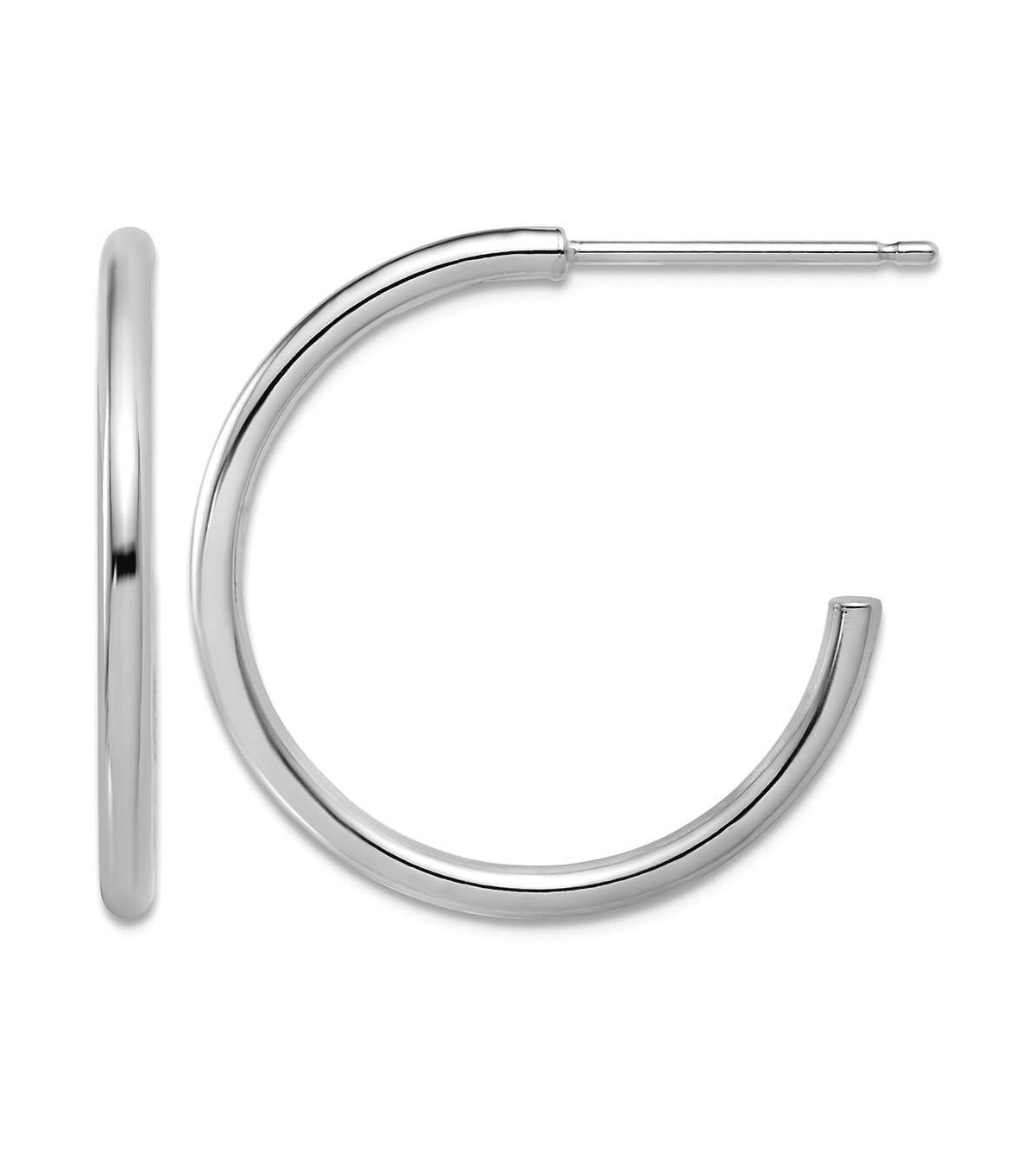 Curata Jewelry Solid 950 Platinum 2mm C Hoop Post Earrings - 18mm 25mm 35mm