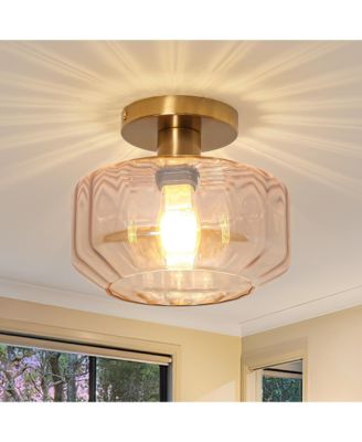 Vintage Amber Glass Semi Flush Mount Ceiling Light